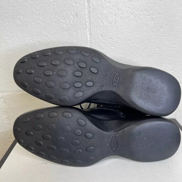 TOD's Women's Cap Toe Black Leather Ankle Boots Thread Accent Lace up Size 8 US - Picture 9 of 11